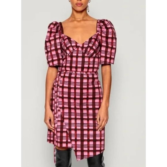 BAUM UND PFERDGARTEN arviva wrap dress in pink plaid size 42 or US 12 - Picture 1 of 9